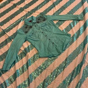 Blue western shirt with beautiful embroidery!!  Rock&roll cowgirl.